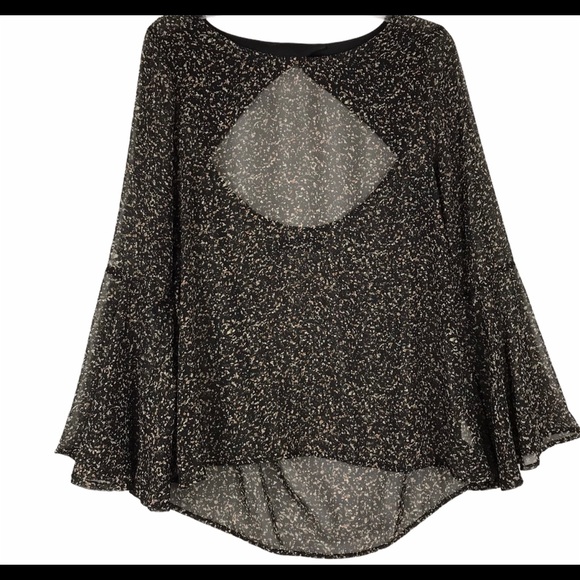 Zouk: black sheer open back long sleeve blouse L - Picture 4 of 8